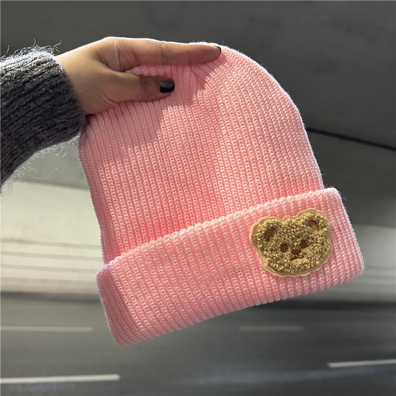 Cute bear wool hat women's new autumn and winter warm cold hat ear protector versatile knitted hat tide