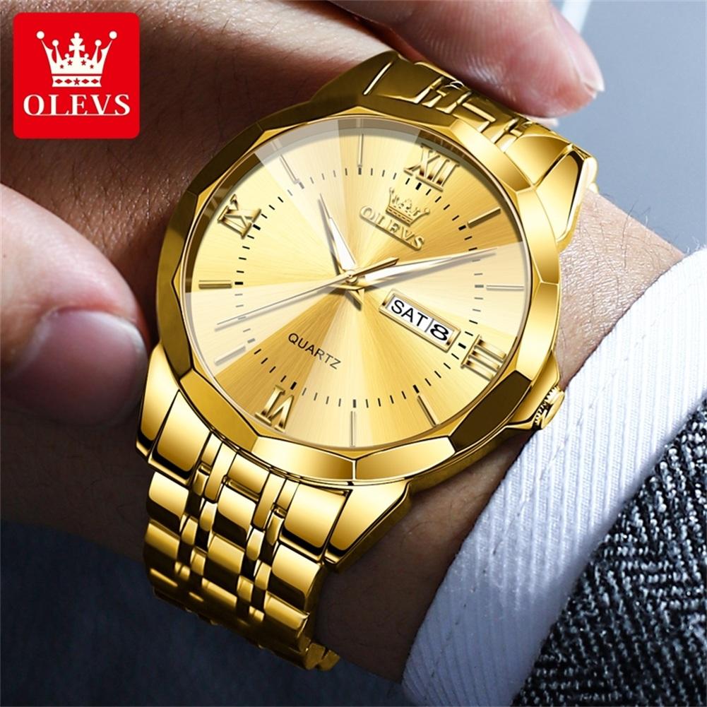 OLEVS Mens Watches Top Brand Luxury Gold Quartz Watch Men Stainless Steel Waterproof Fashion Men Wristwatches Relogio Masculino