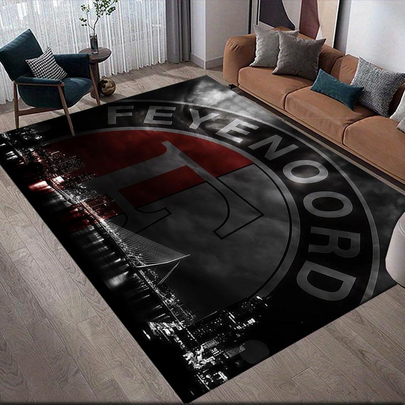 Feyenoord Rotterdam Flannel Printed Carpet, Home Sofa Decoration for Living Room & Bedroom, Non‑Slip Play Flannel Floor Mat for Game Room