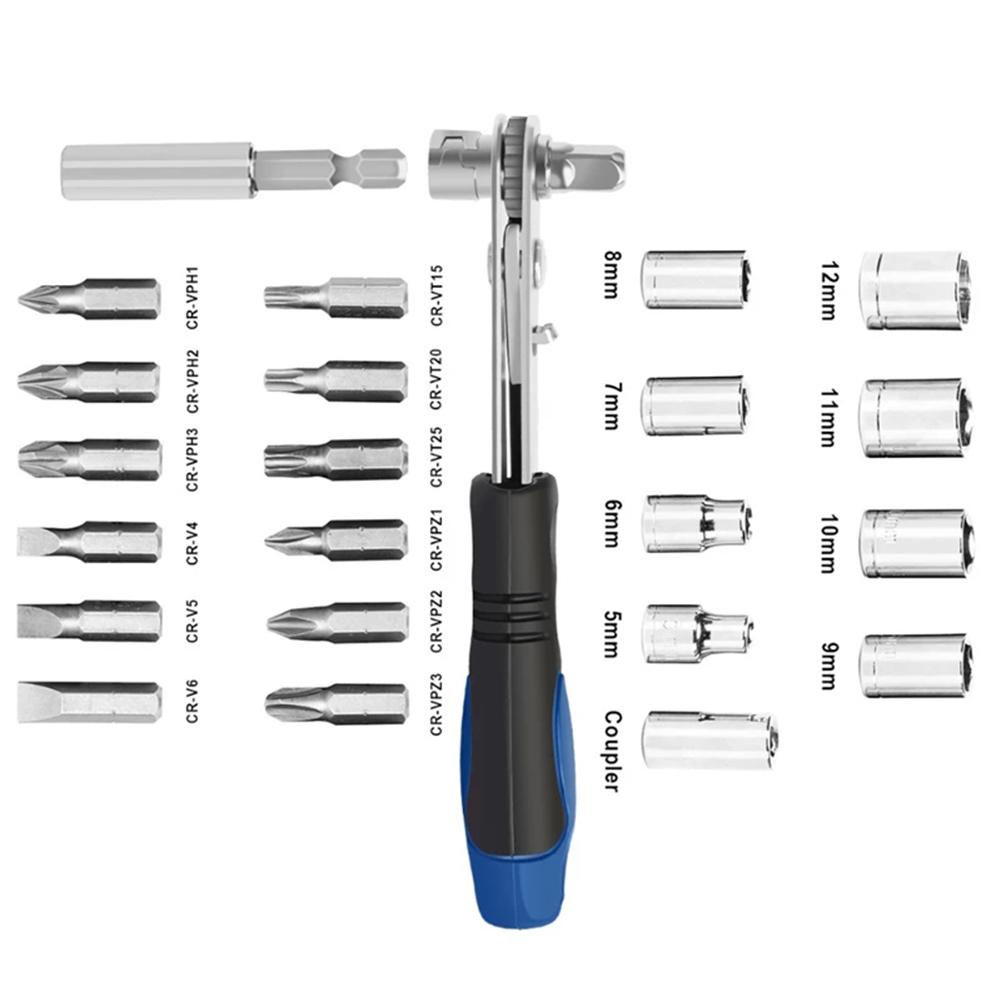 Socket Driver Kit Mini Ratchet Bits Set Cross Screwdriver Bits Magnetic Bit Holder Offset Ratchet Driver Pozi Bits
