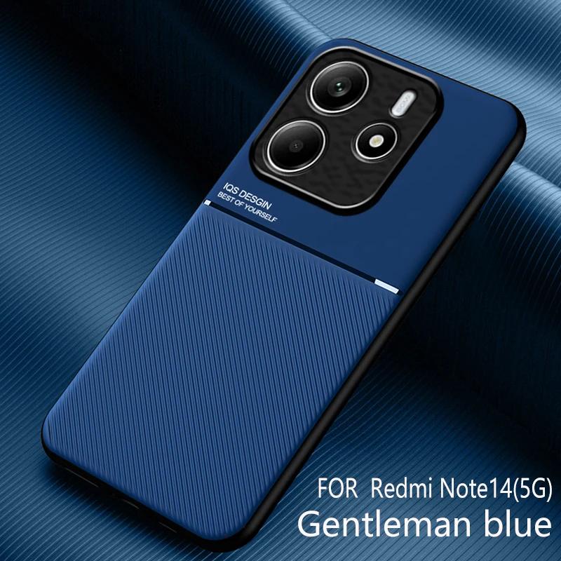 Non-Slip TPU Frame PU Leather Texture Shockproof Phone Case For Xiaomi Redmi Note 14 4G 5G Global Magnetic Protective Back Cover