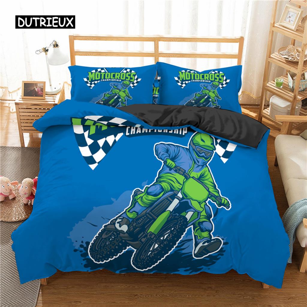 Motocross Bedding Set for Boys Adults Men Off-road Race Motorcycle Duvet Cover Bed Cover Single King Queen Polyester Quilt Cover