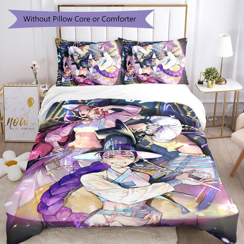 KPOP Hunter 3pcs Bedding Set Duvet Cover Closure Includes 1 Duvet Cover & 2 Pillowcases for All Seasons Bedroom Home Dorm Decor