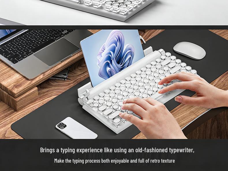 Punk Blue Switch Typewriter-Style Mechanical Keyboard & Gaming Mouse Set with Dual-Mode Bluetooth