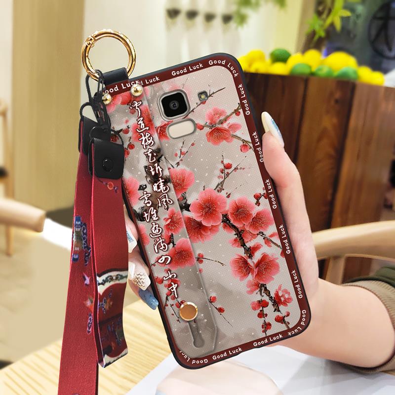 Wrist Strap Chinese Style Phone Case For Samsung Galaxy J6 2018/SM-J600F Anti-dust Kickstand Shockproof Fashion Durable