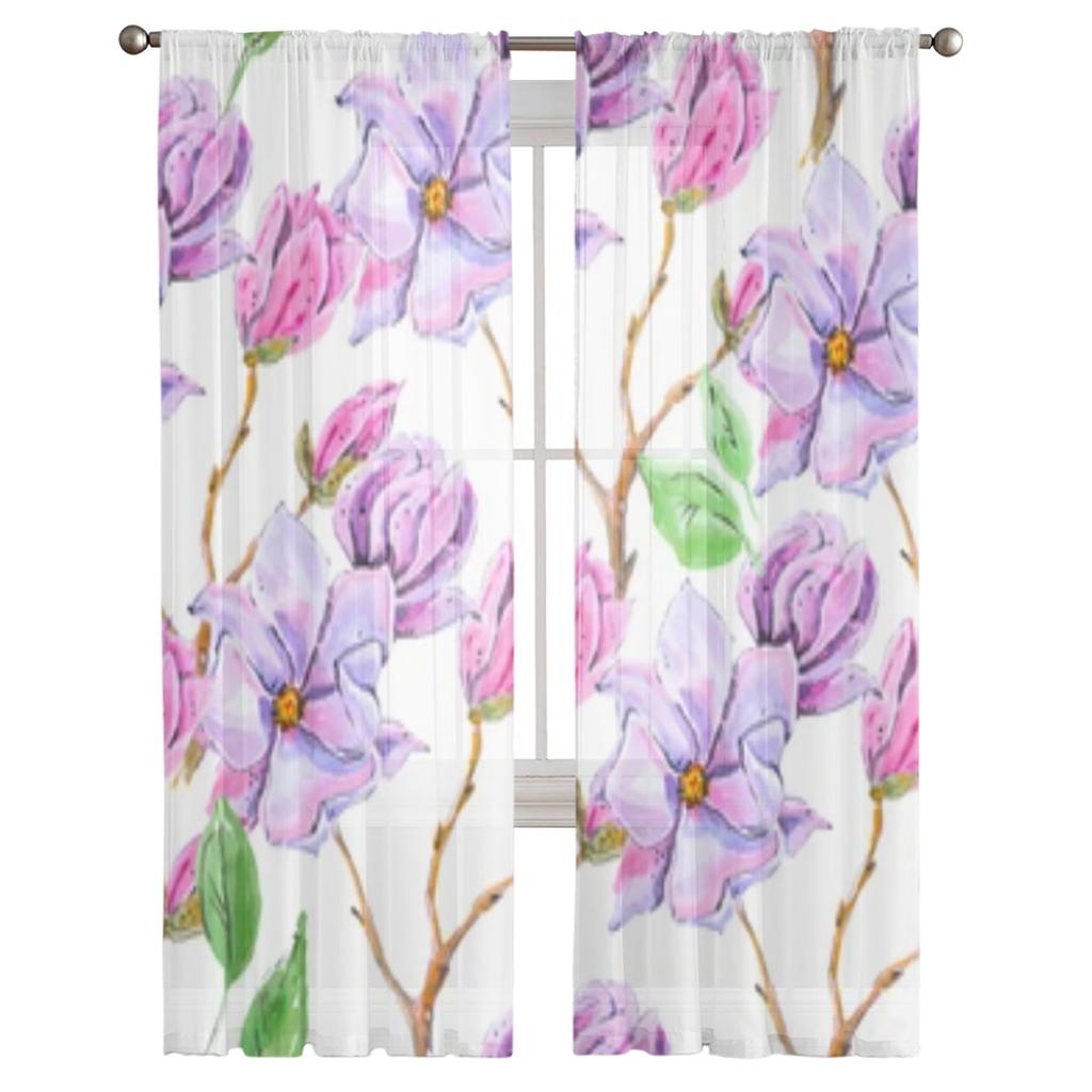 Delicate Flowers Sheer Window Curtains For Living Room Bedroom Modern Voile Tulle Curtains Fabric Drapes For Kitchen