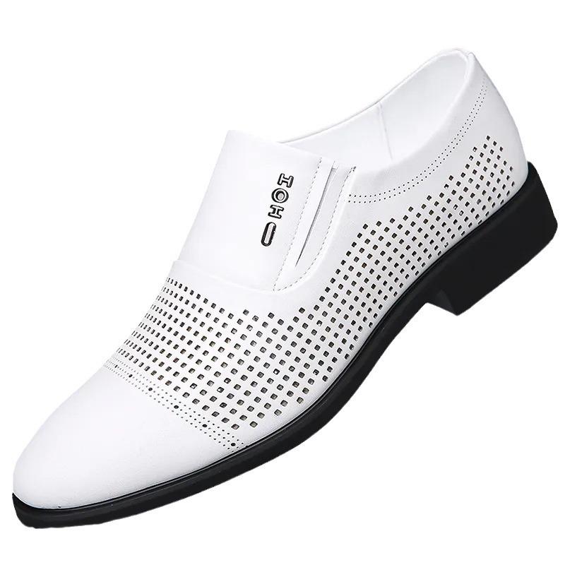 White punched breathable business leather shoes men's summer hollowed-out leather casual leather shoes one-pedal versatile trendy shoes men