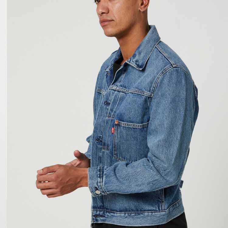 Levis Veste en jean à manches longues et à boutons pour homme, couleur unie, bleu A3174-0004