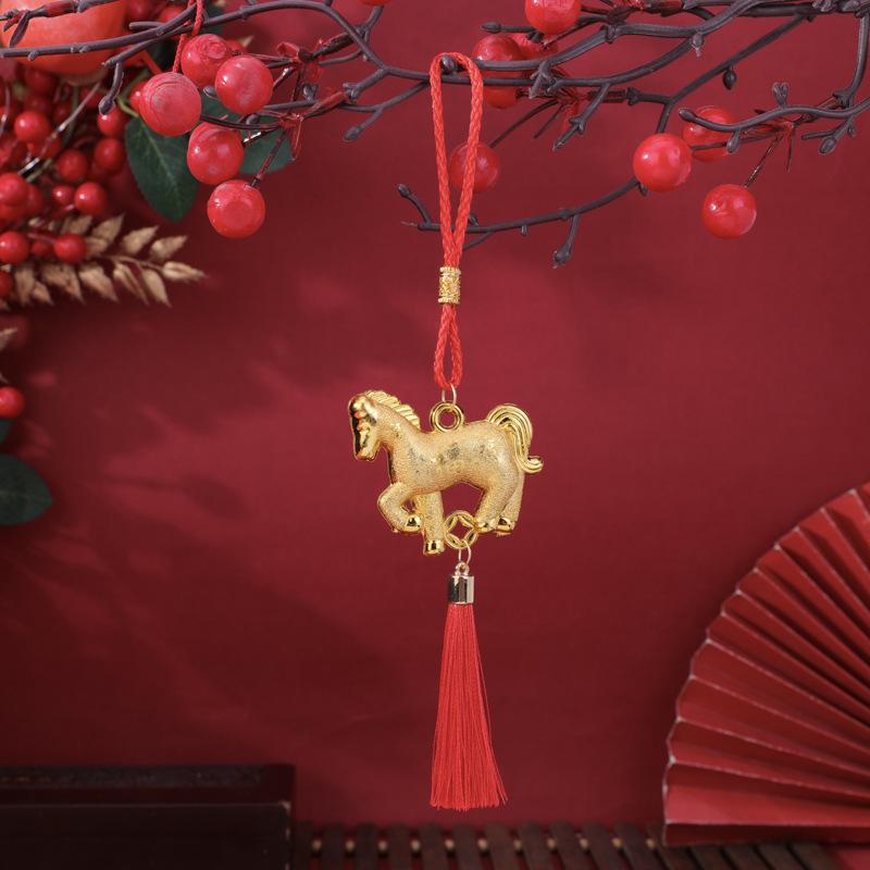 2026 Year of the Horse Wall Hanging Ornament Red Gold Car Interior Pendant Lucky Mascot New Year Housewarming Gift Decoration