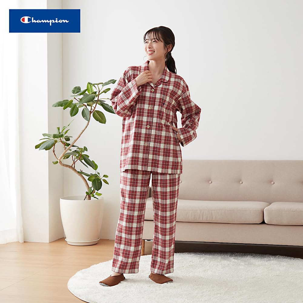 Champion Cotton Long Sleeves and Red Women's 100% Loungewear, Pants, Yarn-Dyed Viyella,