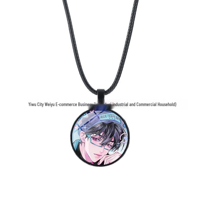 Alien Stage Anime Pendant Necklace with Time Gem on Black Rope Chain
