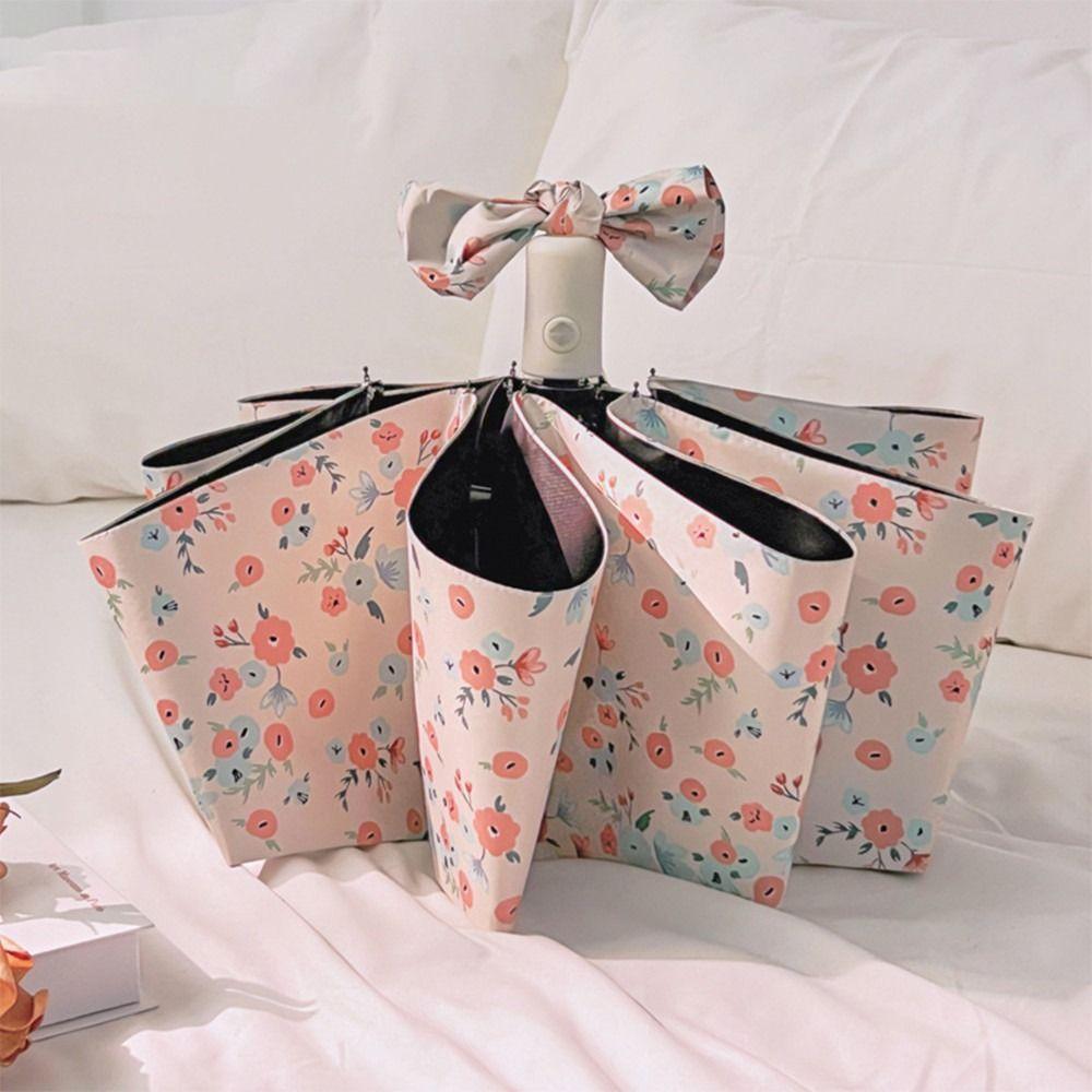 Black Coated Protection Polka Dot Bowknot Umbrella Sun Rain Proof Parasol Sunny Rainy Days