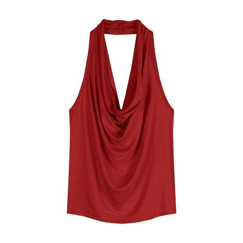 Ins Pure Desire Spice Girl Slim Fit Sexy Swinging Neck Sleeveless T-shirt Female Summer Royal Sister Careful Bottom Top Female Tide