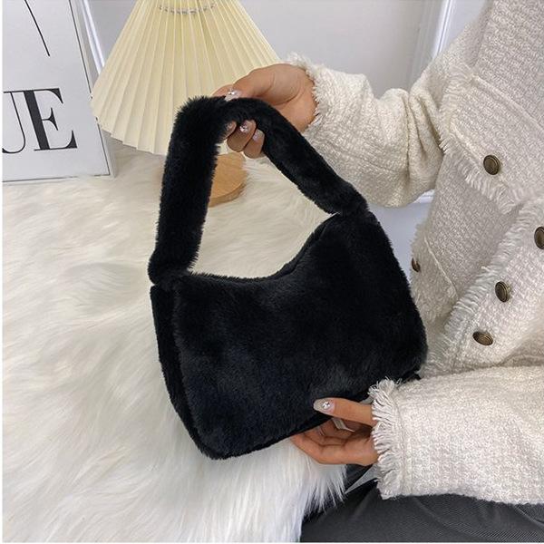 2026 Neue Damen Winter Schultertaschen Modische Weiche Plüsch Einfarbige Zebra Leopard Muster Unterarmtasche Koreanische Damen Handtaschen
