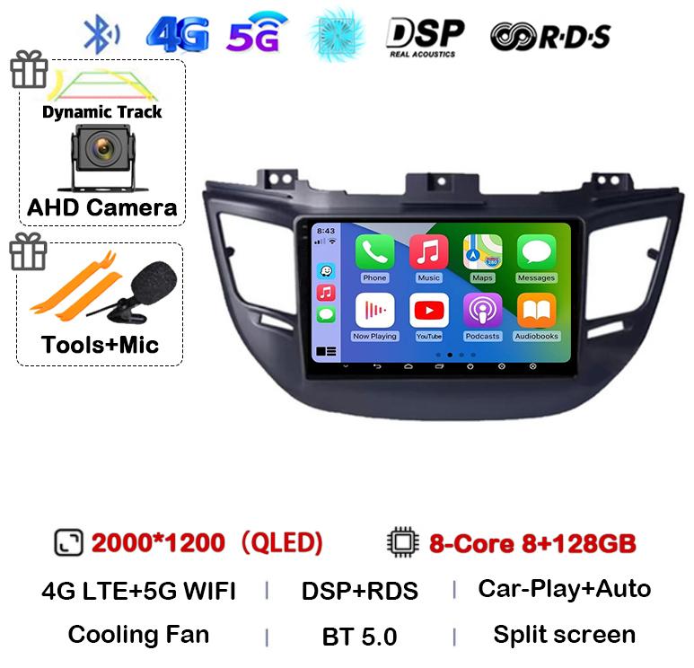 Android 14 Carplay Auto For Hyundai Tucson IX35 3 2015 2016 2017 2018 DSP 2Din Car Radio Multimedia Player GPS 4G+WIFI Stereo BT