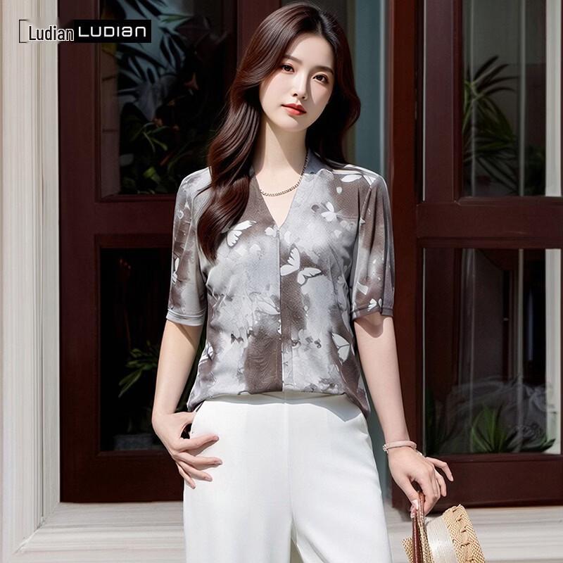 

LUDIan Women s V-Neck Mid-Sleeve T-Shirt XL
