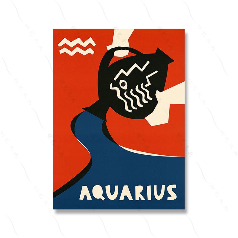 

Знак зодиака Водолей, настенный художественный постер, принт в стиле ретро, ​​астрология, абстрактная удача, подарок на день рождения, холст, картина, домашний декор для комнаты 21x30cm No Framed