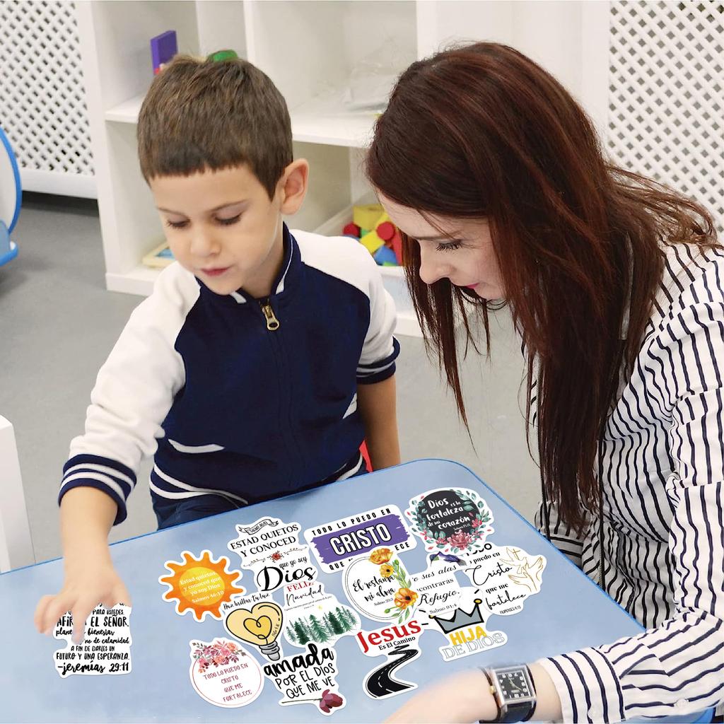 50pcs Spanish Bible Phrase Stickers  Christian Jesus Decals For Stationery Phone Laptop Waterproof Cartoon Sticker Kid Toys