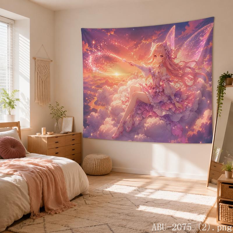 Starry Moon Anime Girl Aesthetic Tapestry Soft Colorful Galaxy Cartoon Wall Hanging Teen Dorm Bedroom Otaku Home Decor