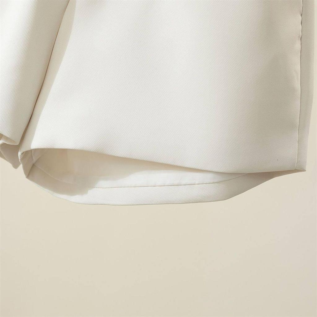 Women's White High-Waisted Wide-Leg Suit Shorts - Summer Petite Loose A-Line Hot Pants