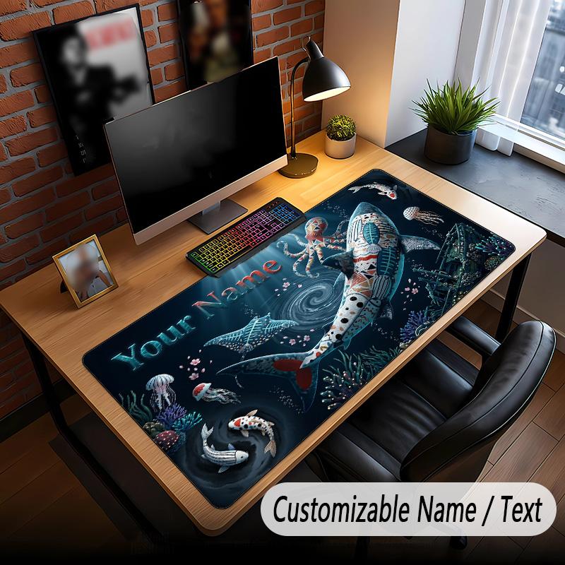 Fish Ocean Theme Custom Mouse Pad Personalized With Name Text Customized Desk Mat For Office Home Decor