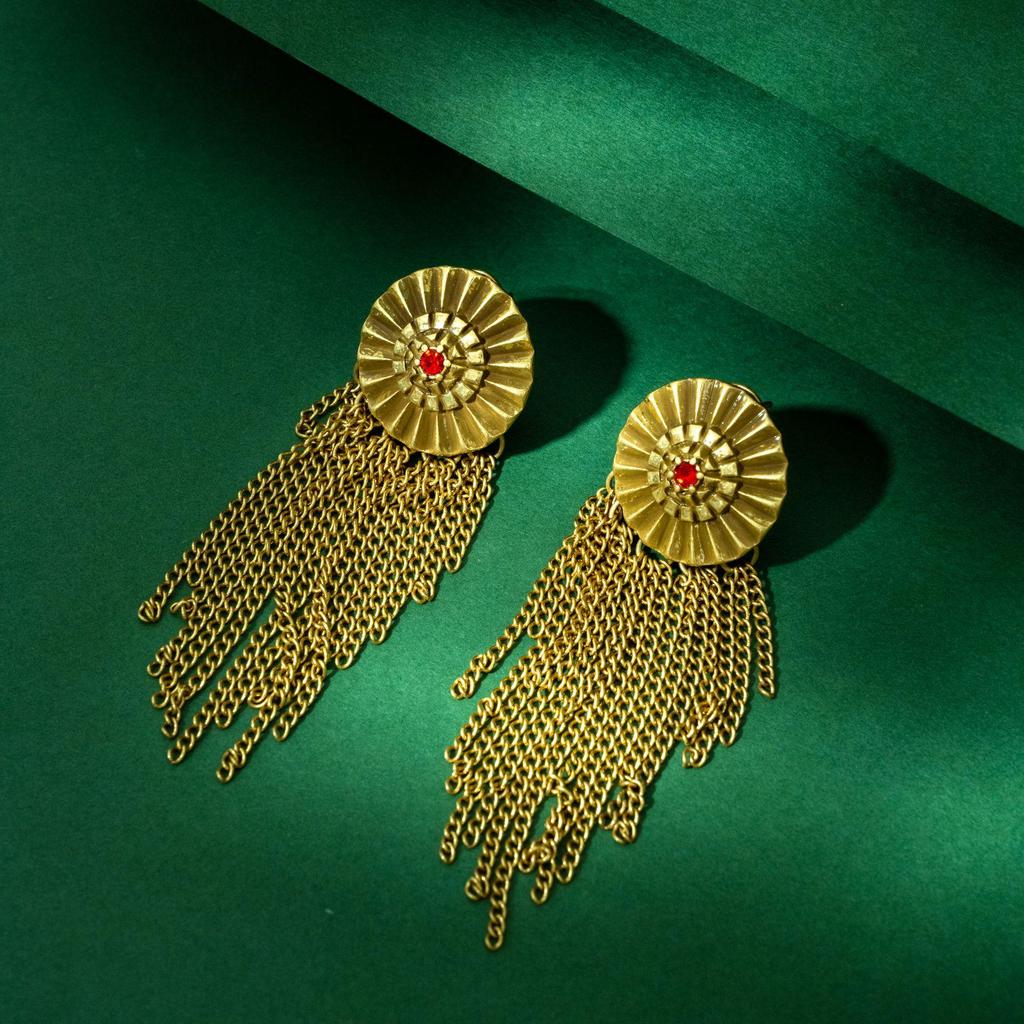 Retro Rhinestone Flower Pendant Tassel Earrings with 925 Silver Needles
