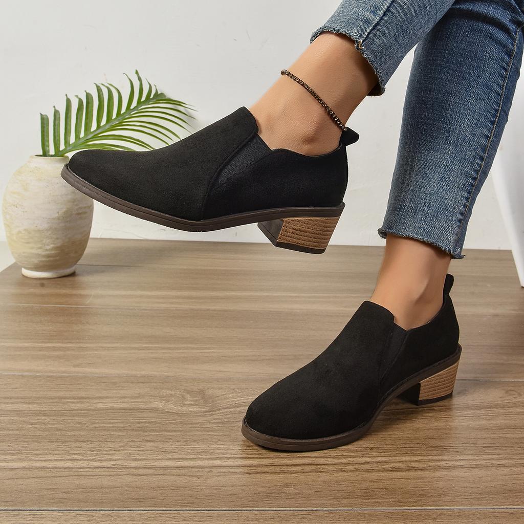 Mote Pluss Størrelse Damesko 36-43 Størrelse Vår Høst Spiss Tå Tykk Hæl Dyp Utskjæring Enkel Sko Fritidssko med Enkel Mellomsåle