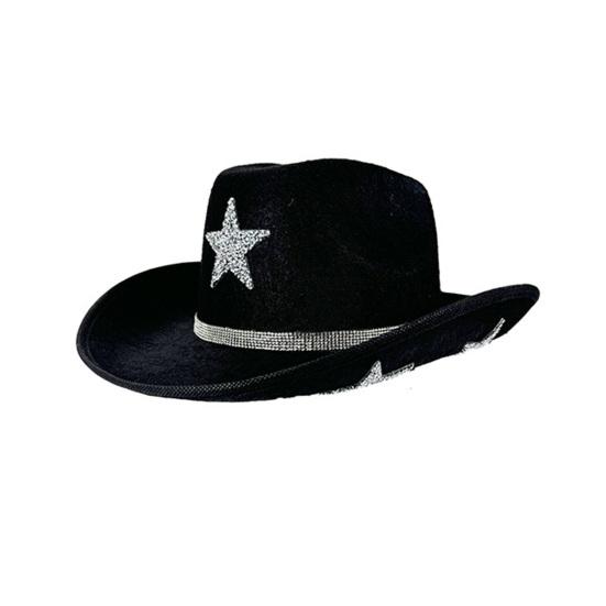 Felt Hat Sparkling Star Decor Wide Brim Western Cowboy Kids Hat Lightweight Fabric Party Festival Outdoor Hair Accessory