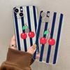 Blue Striped Cherry Women's Soft Shell Protective Case Apple 17Proamx Mobile Phone Case iPhone16E Cute Wind