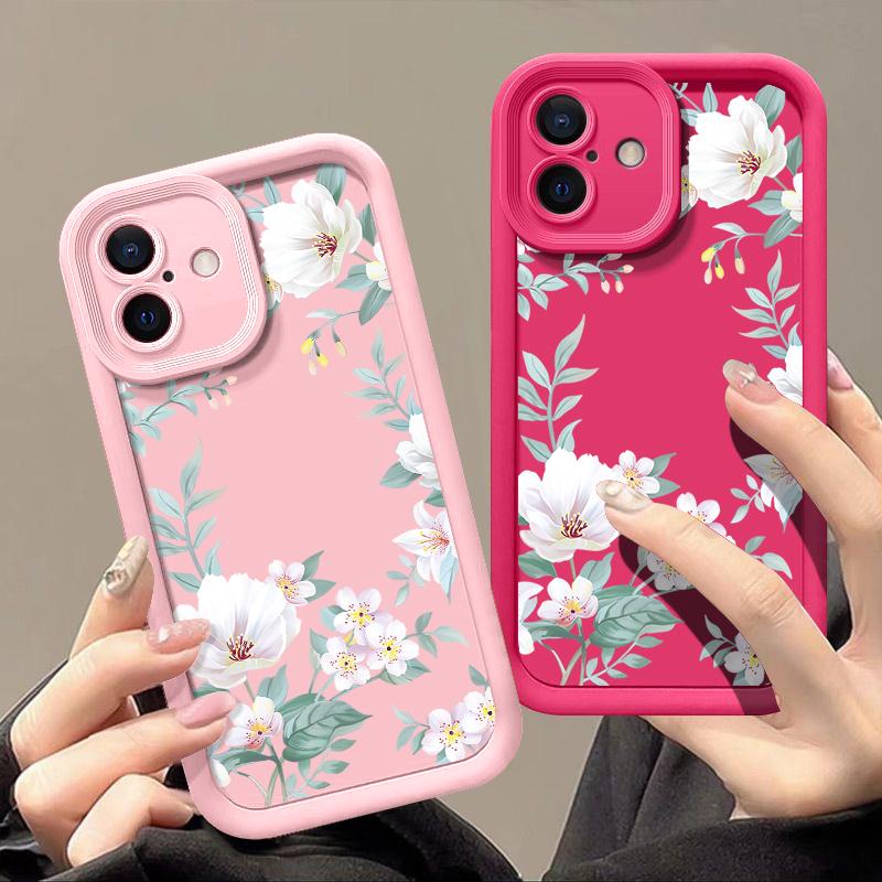 Husă moale TPU cu imprimare florală simplă, rezistentă la șocuri, pentru iPhone 16 Pro Max 15 14 Pro 13 12 11 XR XS 8 7 Husă mată de protecție a lentilelor