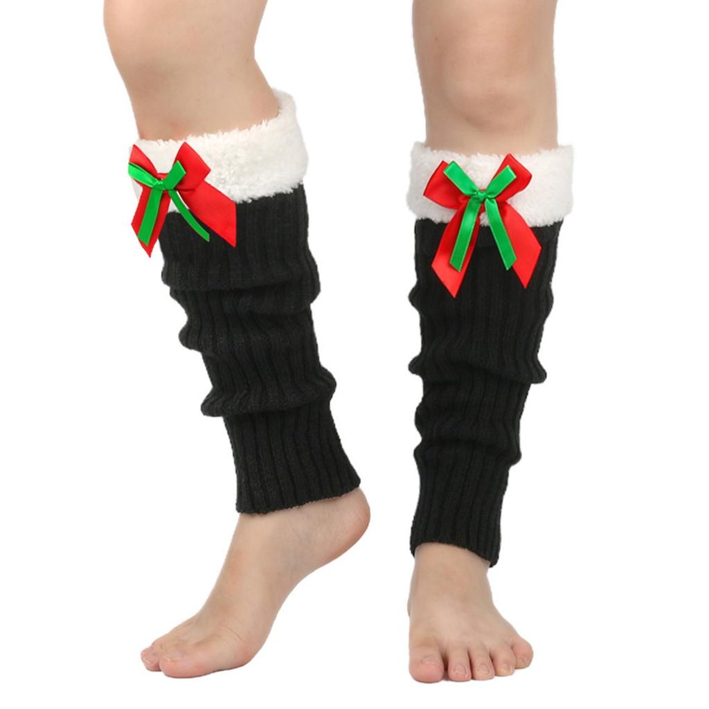 Women's Winter Thickened Christmas Socks With Bowknot, Stackable Knitted Woolen Leg Warmers