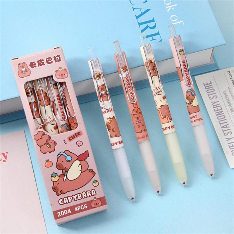 4PCS Cartoon Gel Inks Pen Retractable Gel Pen with Metal Clip Ergonomic Grip 0.5MM Tip Black Inks for Office School