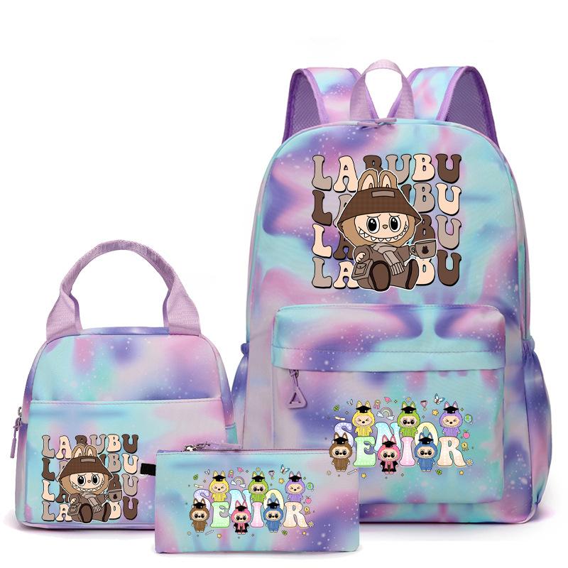 School bag cute youth, primary and secondary school students and girls lunch bag three-piece backpack set