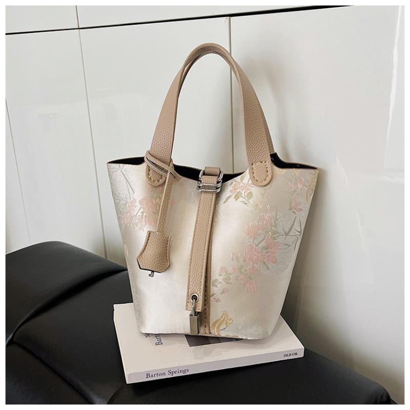 

1pcs Fashion Embroidery Handheld Bucket Bag DIY Handmade Sewing Embroidery Bag Do-It-Yourself Craft Handbag for Daily Use бежевый