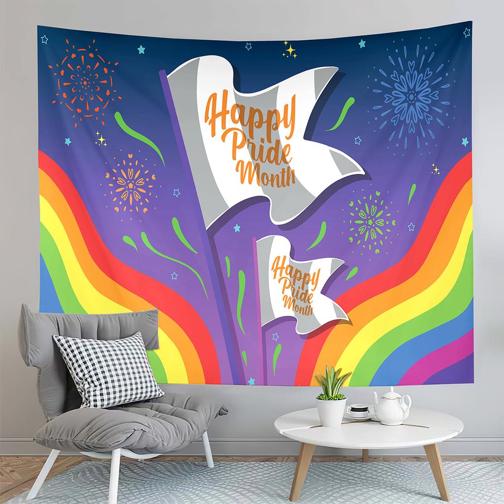 World Pride Day Tapestry Colorful Heart Shape Tapestry Love Is Love Tapestry Home Living Room Dorm Bedroom Decoration Tapestries