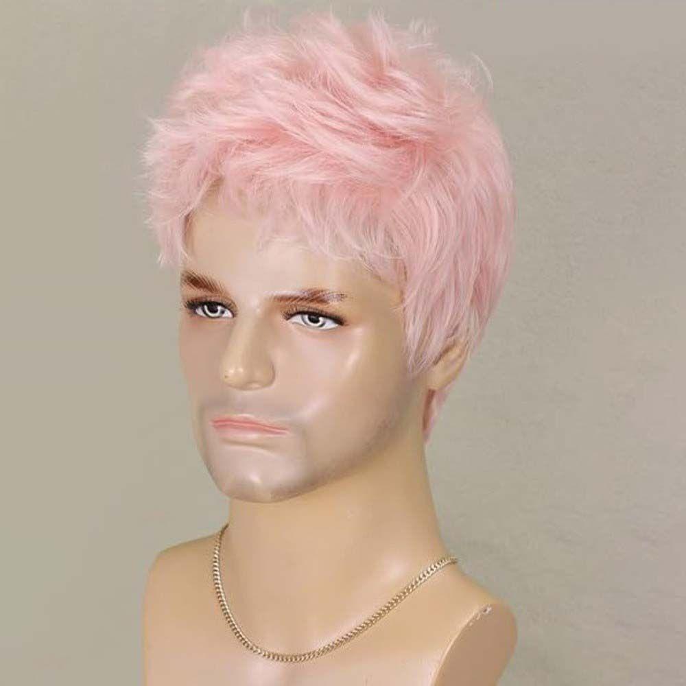 Synthetic Pink Pixie Cut Wig Natural Halloween Cosplay Wig for Women Men