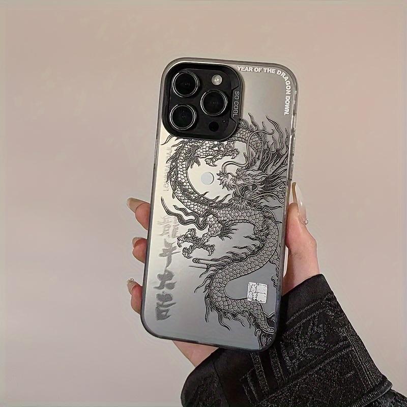 

Чохол для iPhone 17 16 15 14 13 12 11 Plus Pro Max, високоякісний друк чорно-білого візерунка дракона iPhone 17 Pro чорний