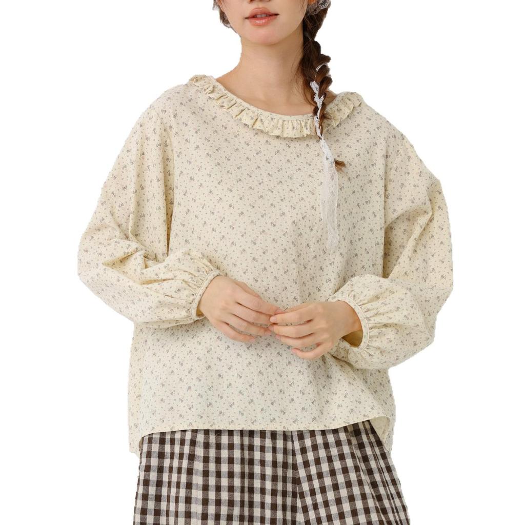 Spring/Summer 2026 Mori Girl Floral Batwing Lace Doll Shirt for Women