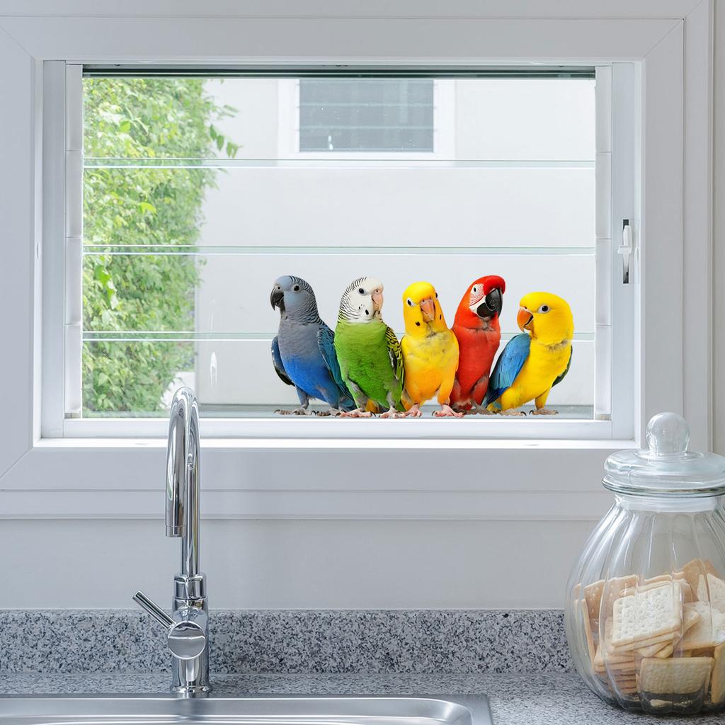 Cartoon Colorful Parrot Static Window Stickers, No Glue Removable Glass Decals for Home Decor