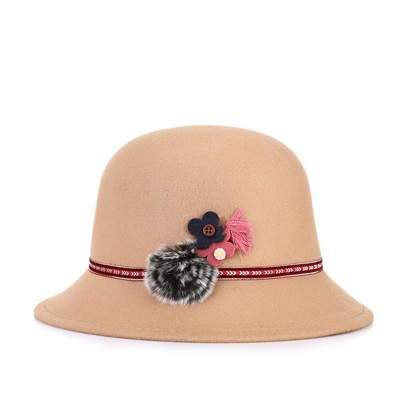 Women's Autumn and Winter Woolen Hat, Fashionable and Elegant Personalized Flower Decoration, Outdoor Thermal Basin Hat, Top Hat