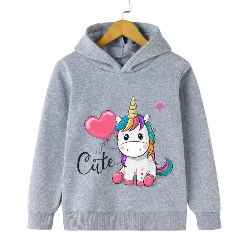 Autunno Inverno Carino Stampa Unicorno Felpa con Cappuccio Bambini Top Moda Sportiva Manica Lunga Casual Ragazzi Ragazza Pullover Felpa per Bambini Cappotti