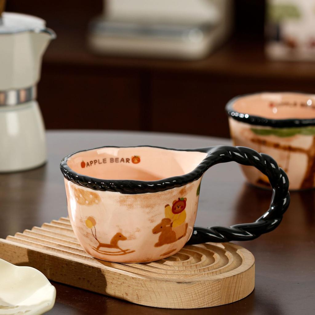 Retro Art Internet Celebrity Apple Bear Ceramic Coffee Cup Milk Cup Household Mug Afternoon Tea Cup