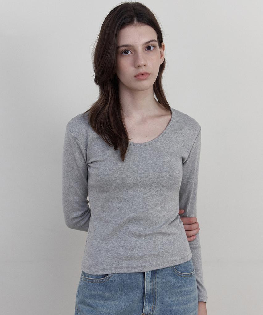 WEDNESDAYOASISFORWOMEN Soft Scoop Neck Long Sleeve T-Shirt_Gray(Wb6Tp46)