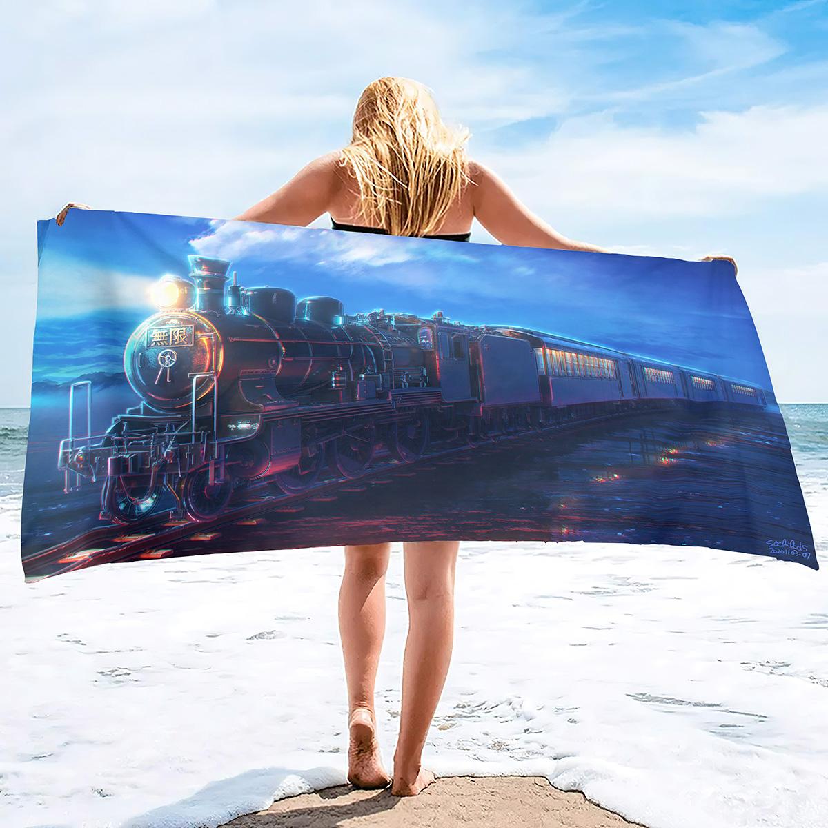 Retro Stoomtrein Strandlaken Sneldrogend Microvezel Strandlakens Lichtgewicht Grote Zwembadlaken Voor Zwemmen Kamperen Sportschool Reizen 100X50 cm(39X20in)