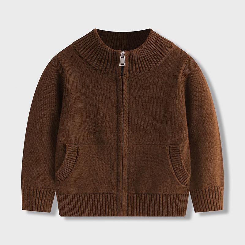 Cardigans d'hiver pour enfants Col montant Manches longues Veste zippée Pulls à poches pour garçons et filles Vêtements de rue pour enfants