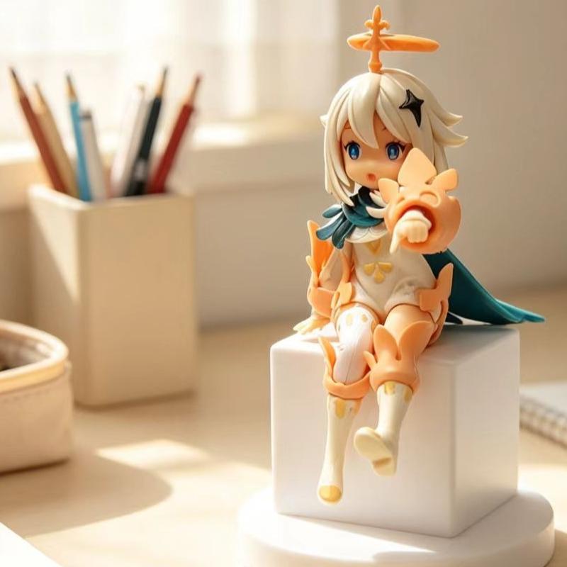 Genshin Impact Paimon Mini Figure Cute Anime Game Character Doll Ornament Sitting Statue Desk Decor Collectible Gift for Fans