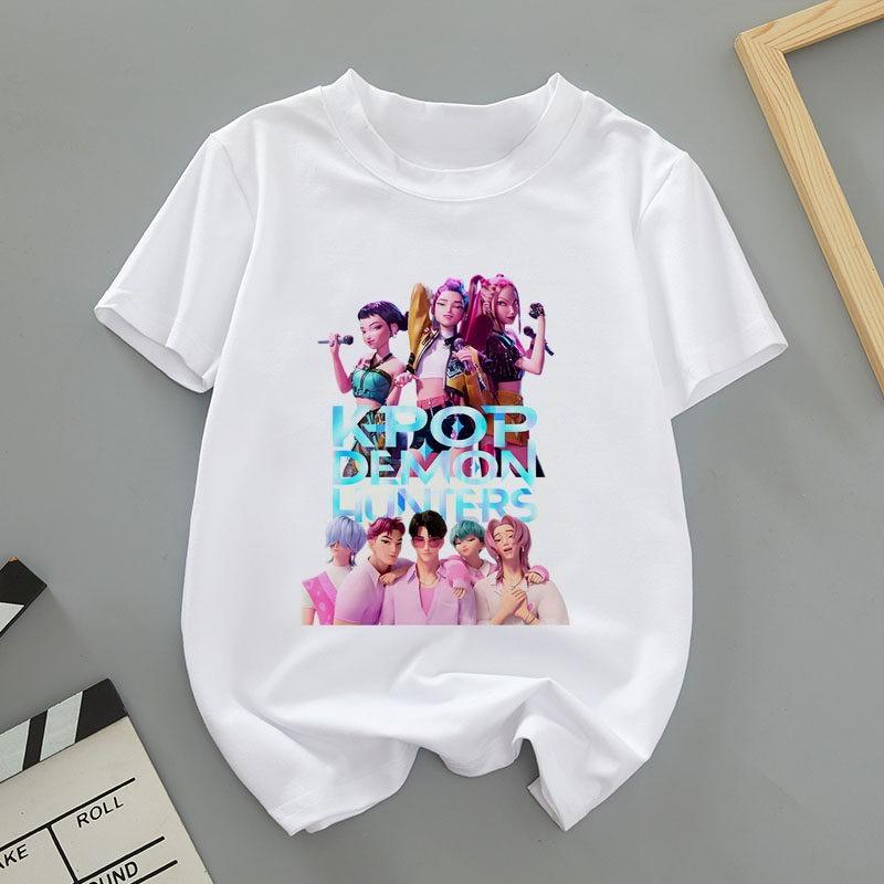 K-POP Saja Boys Print Short-Sleeved Spring Family Clothing for Boys and Girls Cute Cotton T-shirt for Boys and Girls