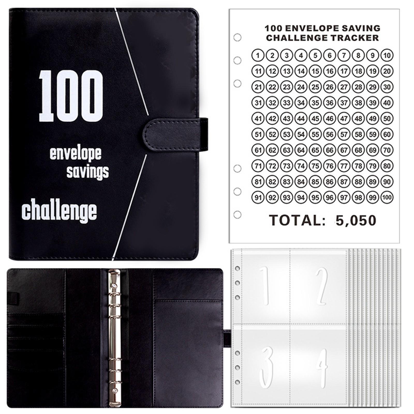 

100-дневный челлендж по экономии денег Папка-регистратор | Конверт сбережений Журнал для целей экономии денег One Size чёрный