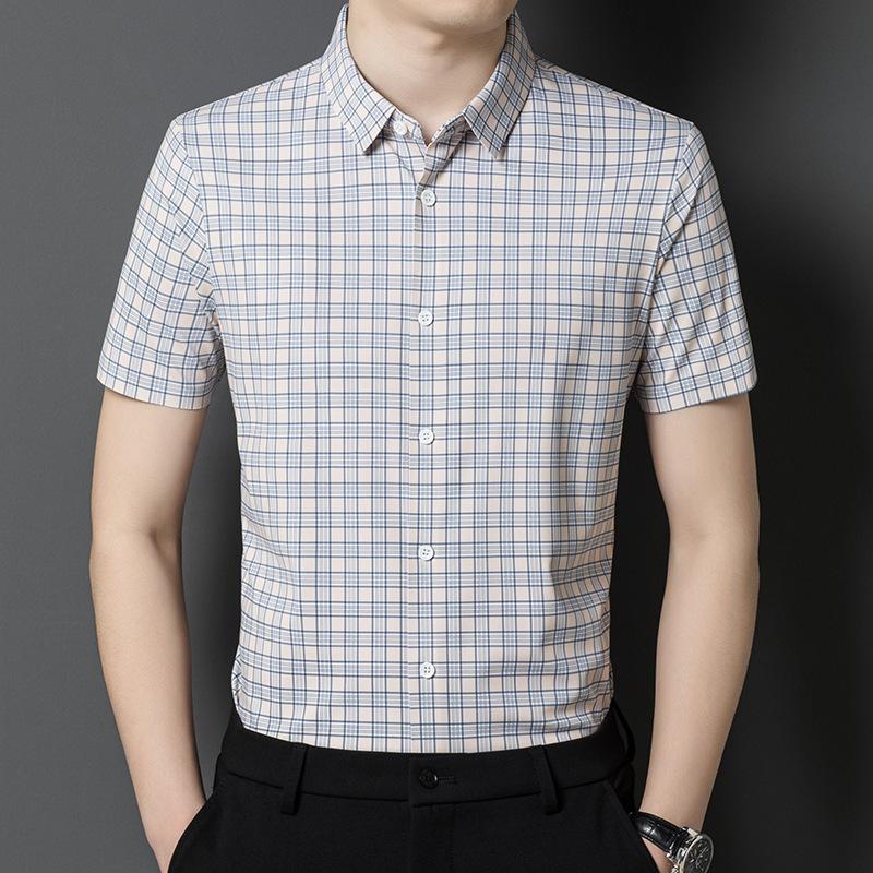 Men's Middle-aged Short-sleeved Shirt Summer New Iron-free Shirt Casual Half-sleeved Men's Tops Men's Clothing