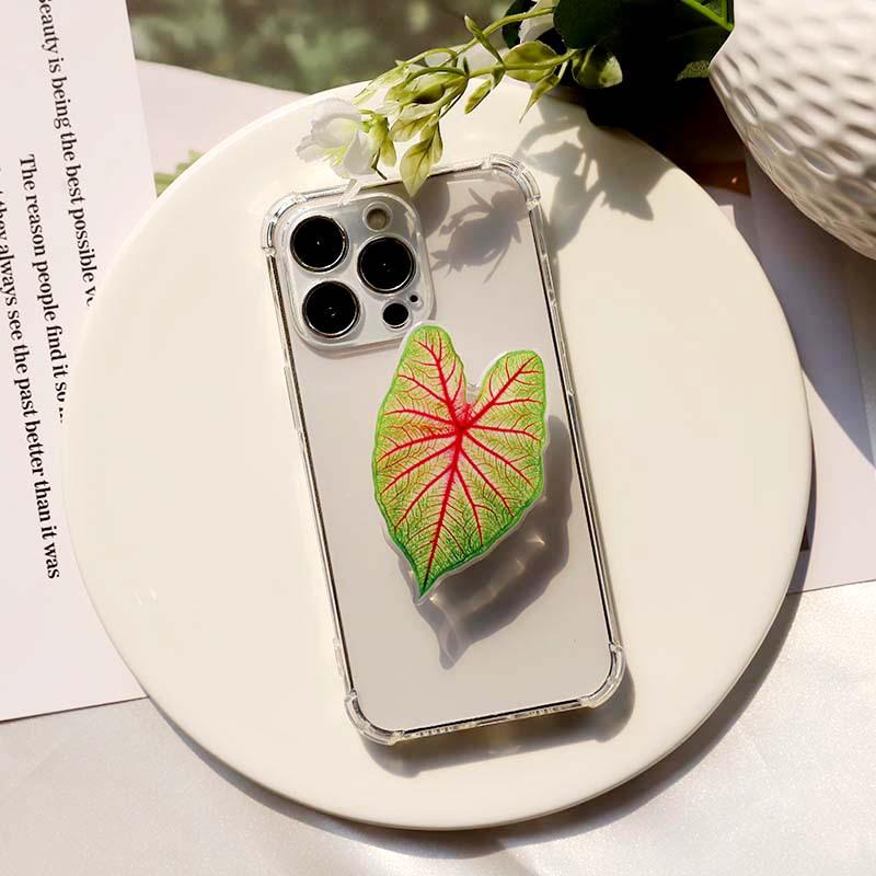 Foldable Acrylic Mobile Phone Stand with Simulated Plant Leaf Design